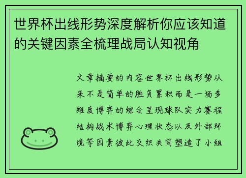 世界杯出线形势深度解析你应该知道的关键因素全梳理战局认知视角